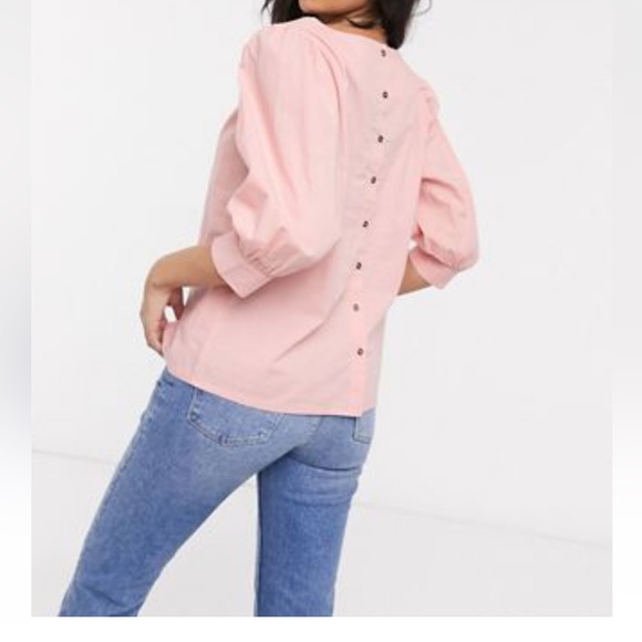 Vila Poplin Top with Puff Sleeves and back detail. Size EU 36 (S). - Picture 1 of 4